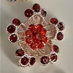 Elegant Red Gemstone Floral Brooch